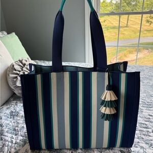 Striped Navy and Teal Tote Bag